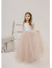 Ivory Lace Dusty Pink Tulle Wedding Party Flower Girl Dress Ivory Lace Dusty Pink Tulle Wedding Party Flower Girl Dress